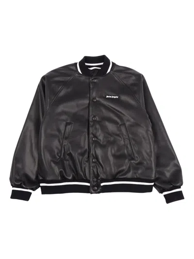 Palm Angels Kids' Coated Varsity Jacket In Black