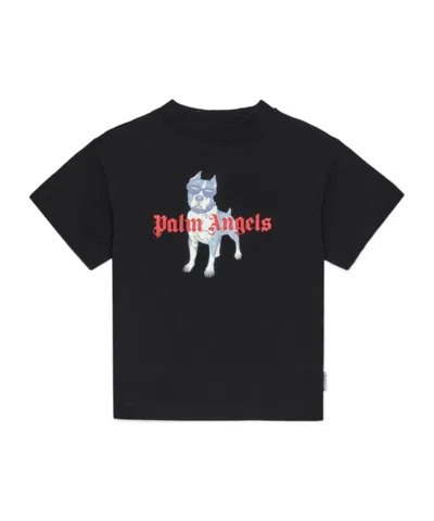 Palm Angels Kids Dog Graphic T-shirt In Black