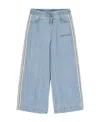 Palm Angels Girls Track Wide Leg Chambray Pants In Blue