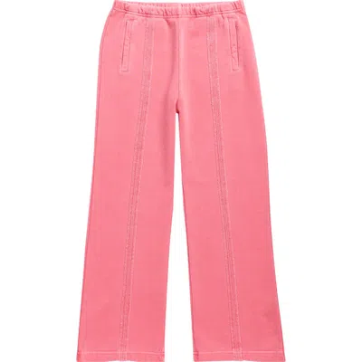 Palm Angels Kids' Curved Logo Faded Wide Pants In Pink