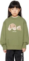 Palm Angels Kids Khaki Bear Sweatshirt In Military Green