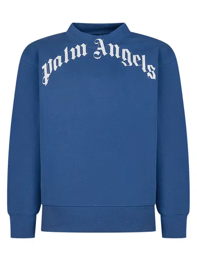 Palm Angels Kids Kids' Mini Logo Sweatshirt With Giro Neck In Blue