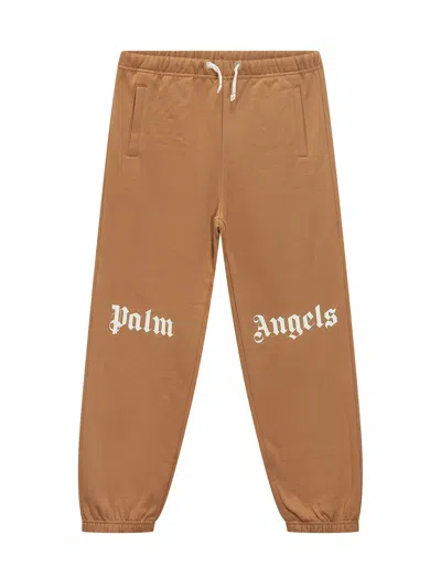 Palm Angels Kids Kids Palm-print Sweatpants In Brown
