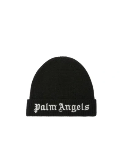 Palm Angels Kids Logo Embroidered Turn-up Brim Beanie In Green