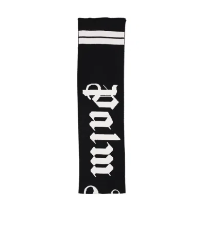 Palm Angels Kids Logo Intarsia Scarf In Black