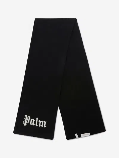 Palm Angels Kids Logo Knit Scarf In Black