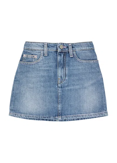 Palm Angels Logo Denim Skirt In Blue