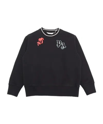 Palm Angels Kids Logo Printed Crewneck Sweatshirt In Black