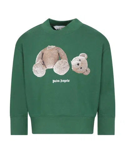 Palm Angels Kids Logo Printed Crewneck Sweatshirt In Green