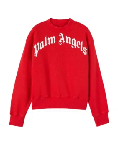 Palm Angels Kids Logo Printed Crewneck Sweatshirt In Red