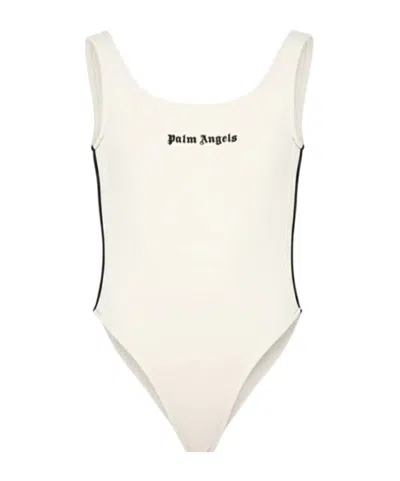 Palm Angels Kids Logo Printed Stretch Bodysuit In White