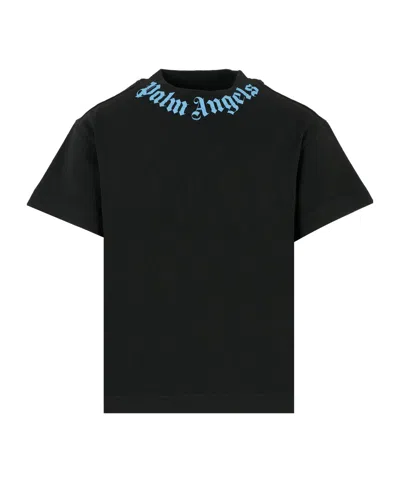 Palm Angels Kids Logo Printed T-shirt In Black