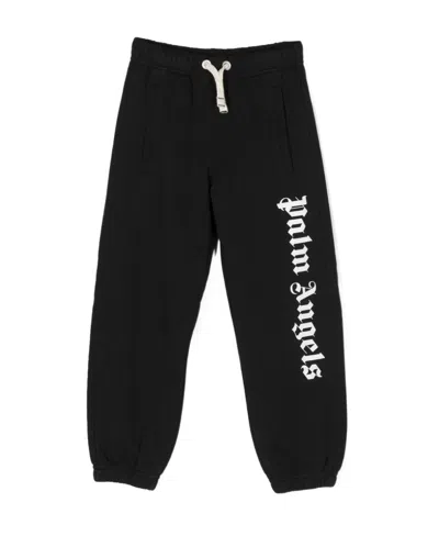 Palm Angels Kids Logo-printed Tapered Leg Track Pants In Black