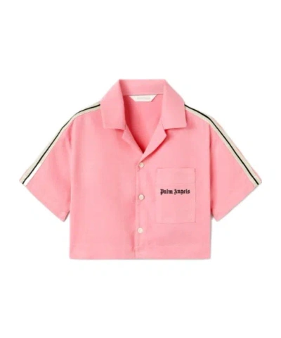Palm Angels Kids Logo Printed Track Cropped Shirt In Pink