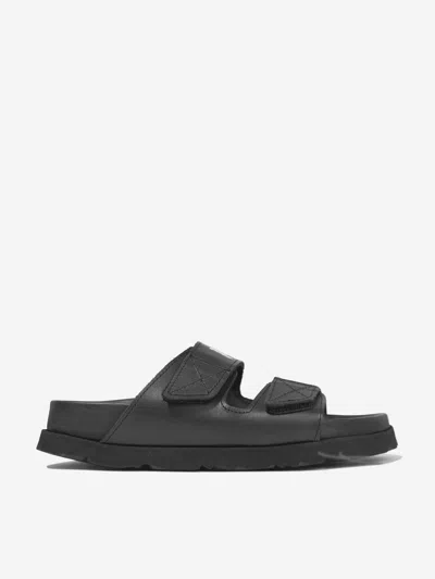 Palm Angels Kids Black Printed Sandals In Black White