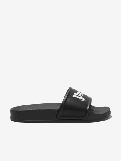 Palm Angels Kids Logo Sliders In Black