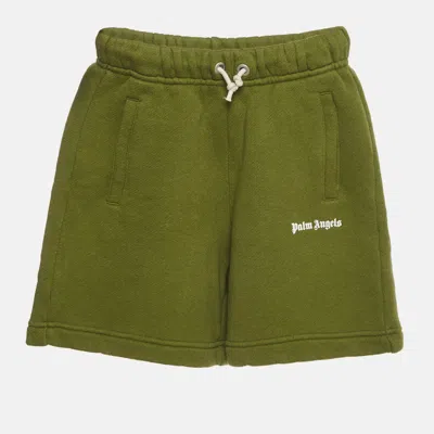 Pre-owned Palm Angels Kids Military Green Logo Print Cotton Sweat Shorts 6yrs
