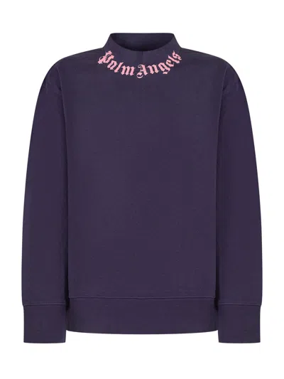 Palm Angels Kids Mini Angels Kids Sweatshirt With Logo In Navy Blue