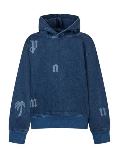 Palm Angels Kids Mini Angels Sweatshirt With Logo - Kids Fashion In Medium Blu