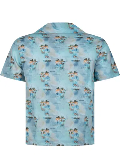 Palm Angels Kids Mini Bowling Shirt With Stampaint Design In Baby Blue