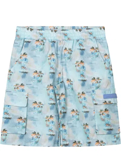 Palm Angels Kids Mini Cargo Paint Shorts In Blue