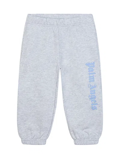 Palm Angels Kids Mini Kids Trousers With Stampaint Logo In Grigio Melange