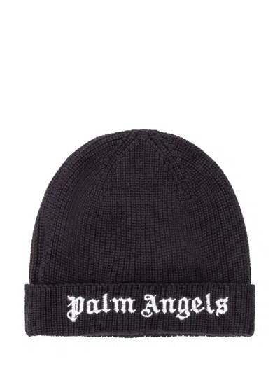 Palm Angels Kids Mini Logo Beanie For Kids In Black Wht