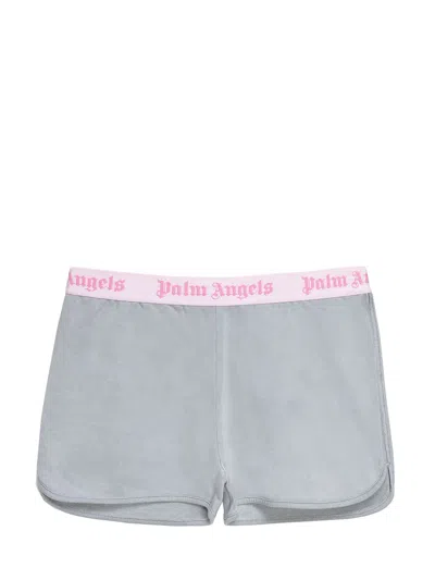 Palm Angels Kids Mini Logo Shorts For Kids In Gray