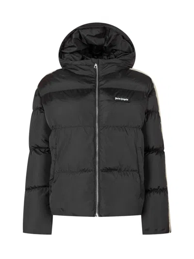 Palm Angels Kids Mini Paintlm Angels Puffer Jacket With Hood In Black Off