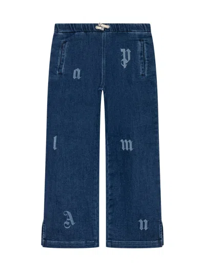 Palm Angels Kids Mini Paintntaloni Trousers For Kids In Medium Blu