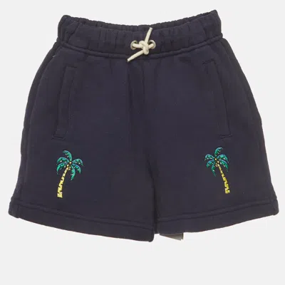 Pre-owned Palm Angels Kids Navy Blue Palm Tree Embroidered Knit Shorts 4 Yrs