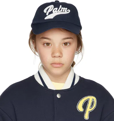 Palm Angels Kids Navy Logo Cap In Navy Blue W