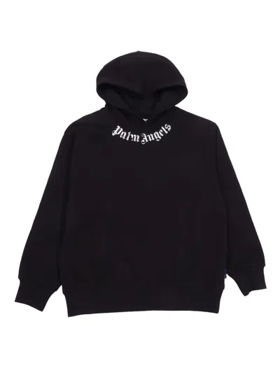 Palm Angels Kids Neck Logo Brushed Reg Hoodie Boy In Black