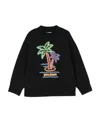 Palm Angels Kids Neon Palms Tree Printed Fleece Sweatshirt In Black