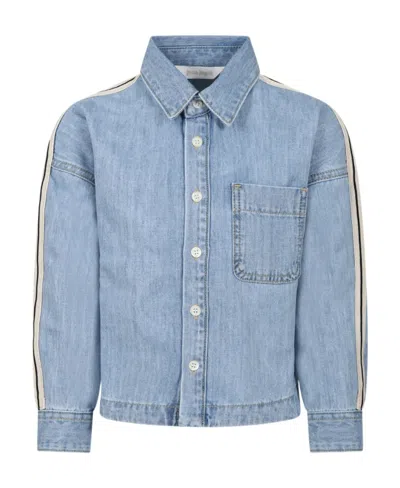 Palm Angels Kids Overlogo Chambray Logo Printed Track Shirt In Blue