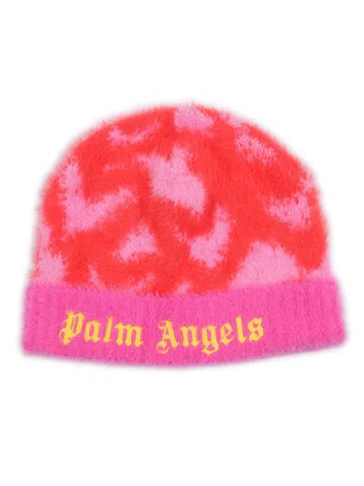 Palm Angels Kids Pa Spray Hearts Knit Beanie Rose Pink -