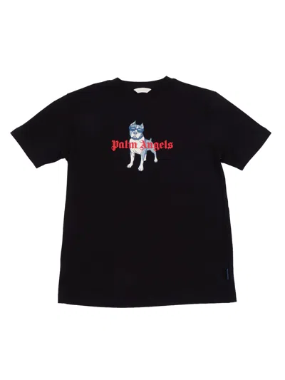Palm Angels Kids Palm Dog Reg.tshirt Boy In Black