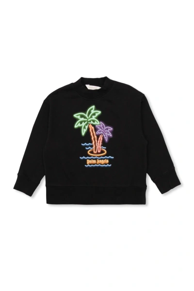 Palm Angels Kids Printed Sweatshirt In Black Mint