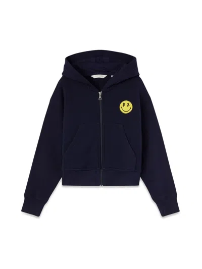 Palm Angels Kids Smiley Bear Zip Hoodie In Blue
