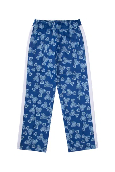 Palm Angels Kids Teddy-print Lightweight Trousers In Blue