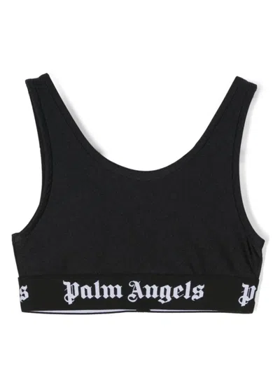 Palm Angels Kids' Logo-underband Crop Top In Black