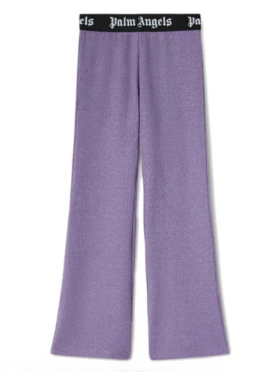 Palm Angels Kids' 罗纹针织高腰喇叭裤 In Purple