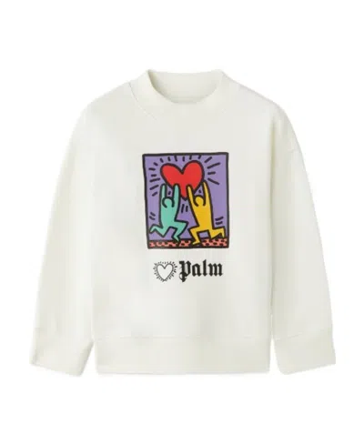 Palm Angels Kids X Keith Haring Logo Printed Sweatshirt In White