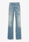 Palm Angels Knee-panel Faded Jeans In Light Blue