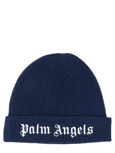 Palm Angels Knit Logo Beanie For Boys In Blue