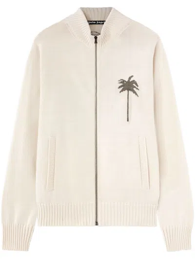 Palm Angels Cardigan Mit Reissverschluss In White