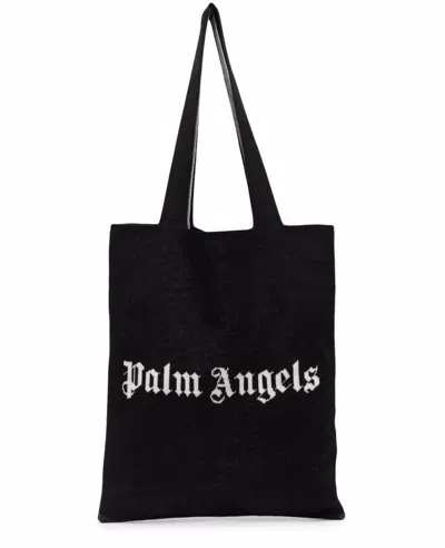 Palm Angels Knit Shopper Logo Tote Bag In Black