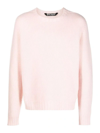 Palm Angels Logo Intarsia Crewneck Sweater In Pink