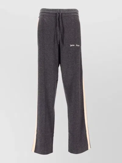 Palm Angels Knit Track Pants Logo Side Stripe In Gray
