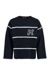 Palm Angels Navy And White Knit Sweater With Paint Monogram Stripes